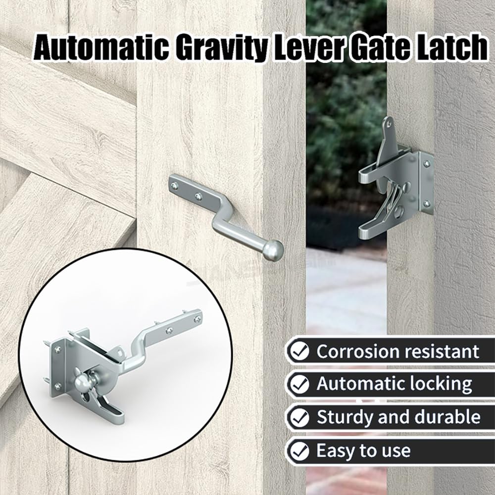 Litensh Self Locking Gate Latch, Automatic Gravity Lever, Door Latches, Garden Gate Lock, Stainless Steel Fence Lock - Image 3