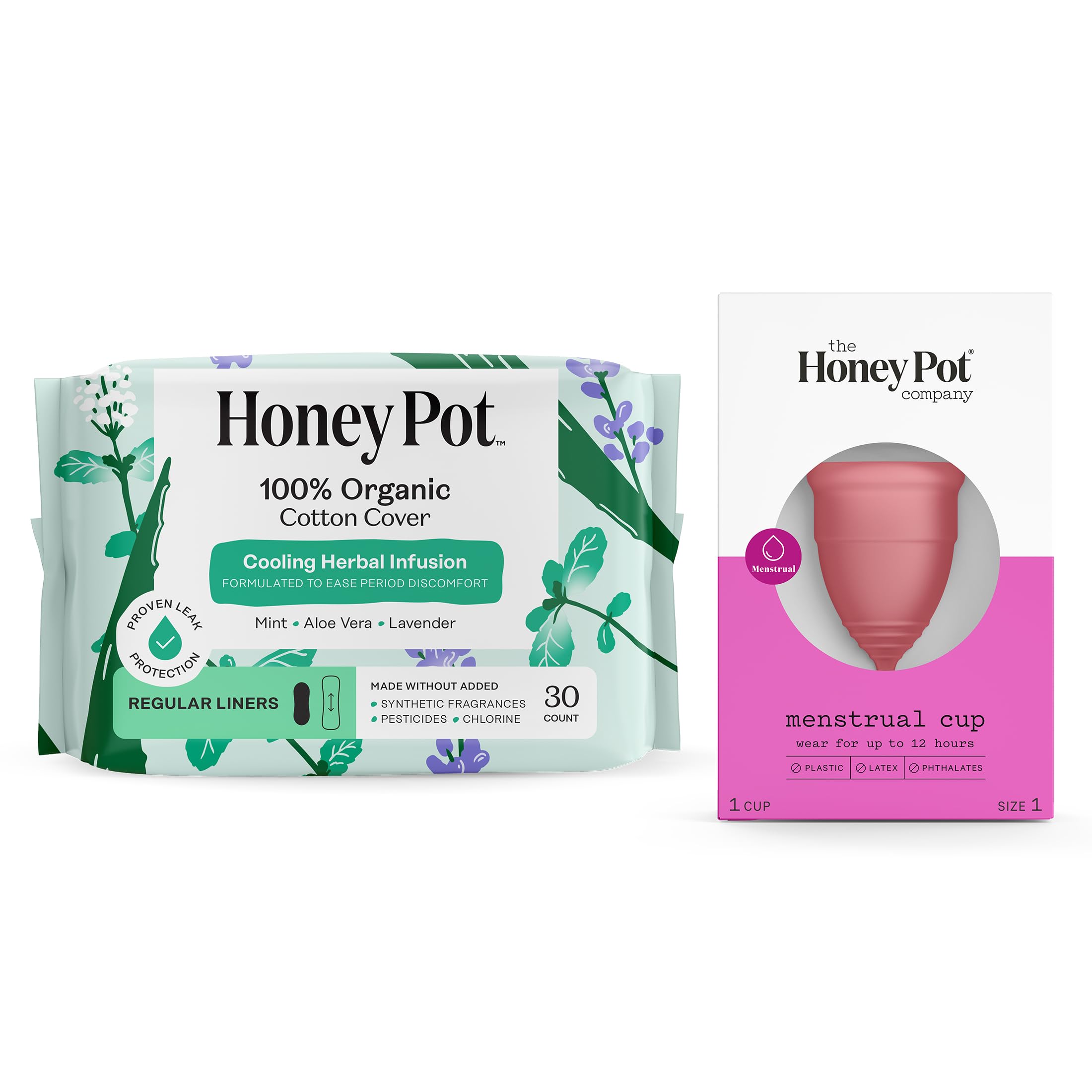 The Honey Pot Company - Everyday Panty Liners for Women - Herbal Infused w/Essential Oils for Cooling Effect & Menstrual Cup - 12 Hour Reusable Protection for Periods - Feminine Care - Size 1