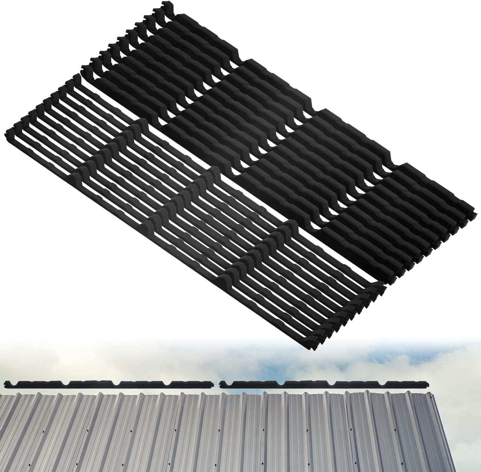 Pushglossy 20 Pcs 9in Inside Outside Foam Closure Strips for Metal Roofing Panels, 3ft Long Metal Roof Closure Strips for Heat Insulation, Noise Reduction, Cold Resistance, Black (Common Style)
