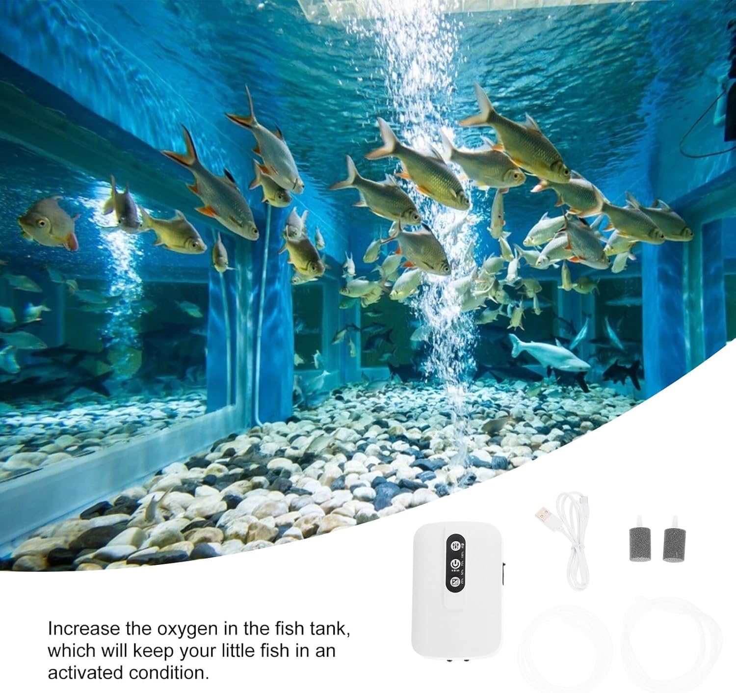 Rechargeable USB Fish Tank Oxygen Pump with Dual Adjustable Air Outlets Portable Aquarium Air Pump for Home and Travel Fish Tank Accessories