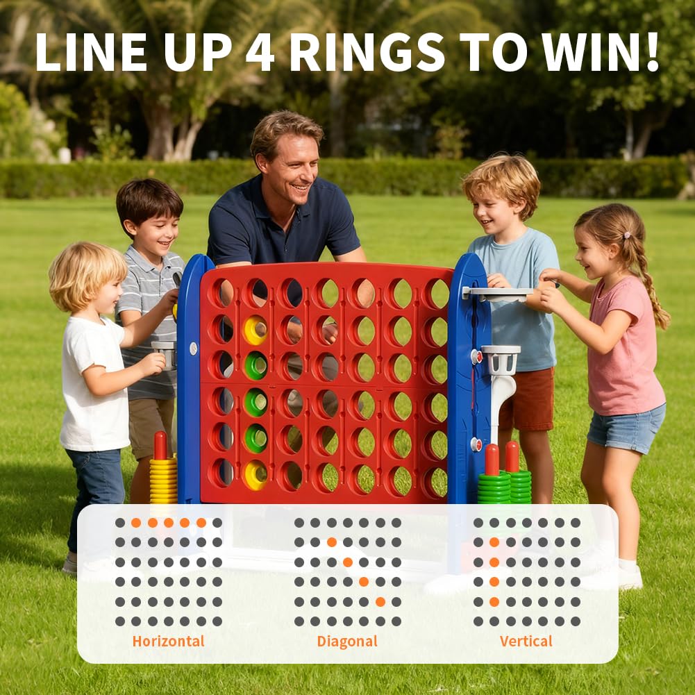 UBRAVOO Riesiges 4-Gewinnt-Spiel, 3-in-1 Jumbo-Spieleset für den Garten mit Basketball, Golf und Ringwurfspiel, höhenverstellbares Jumbo-Gartenspiel für Kinder, Erwachsene und die ganze Familie