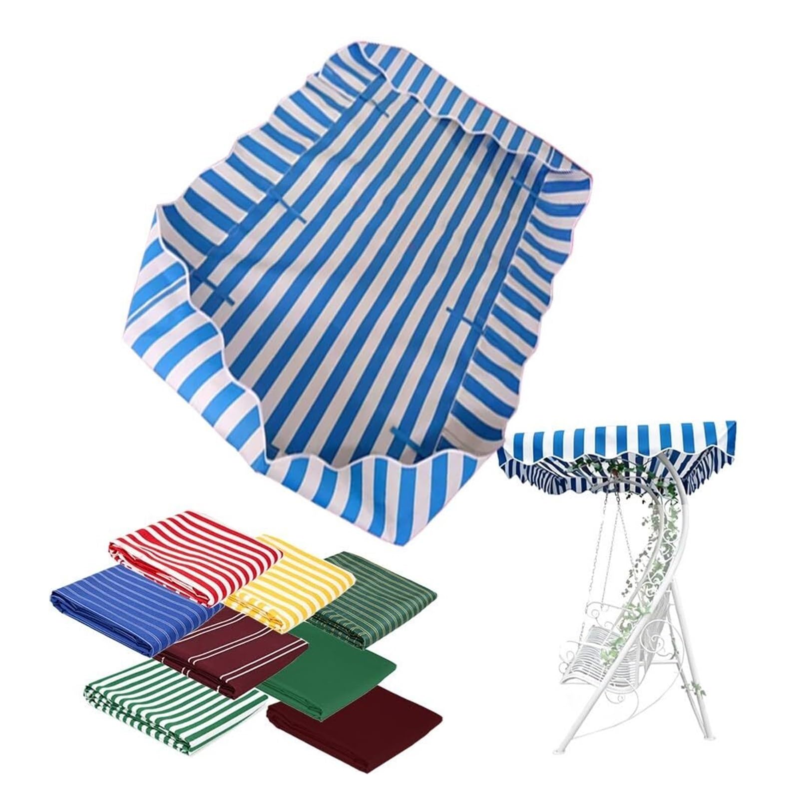 Swing Roof Cover Universal Replacement Canopy for 2-3 Seater - Weatherproof Sun Canopy 142 x 120 cm / 210 x 145 cm for Garden Swing (Blue/White, 164 x 114 cm / 65 x 45 inches)