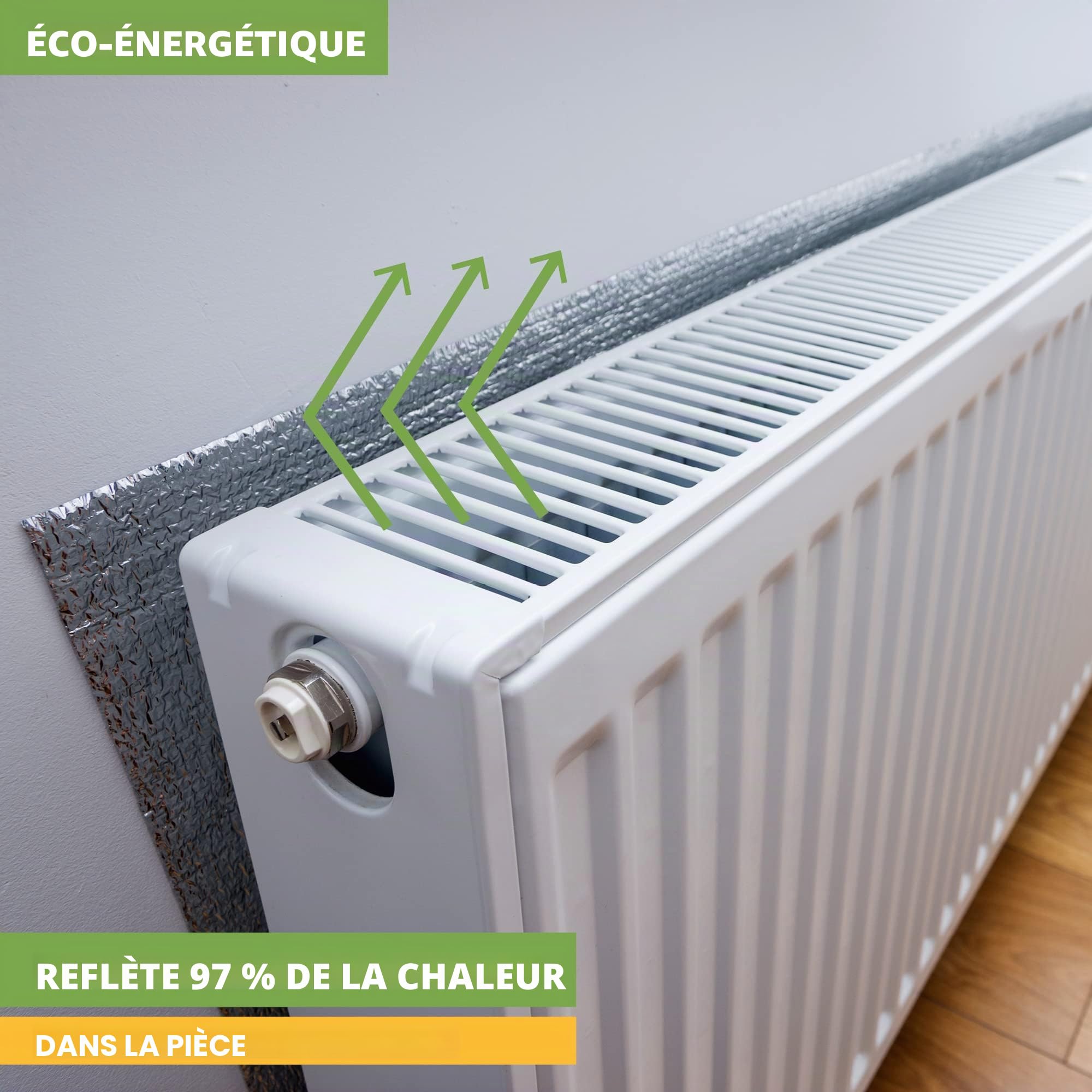 BLOSTM Lot de 2 films d'isolation pour radiateur - 5 m x 60 cm - Film isolant à bulles épais réfléchissant la chaleur - Avec coussinets adhésifs - Permet d'économiser de l'énergie et de l'argent -