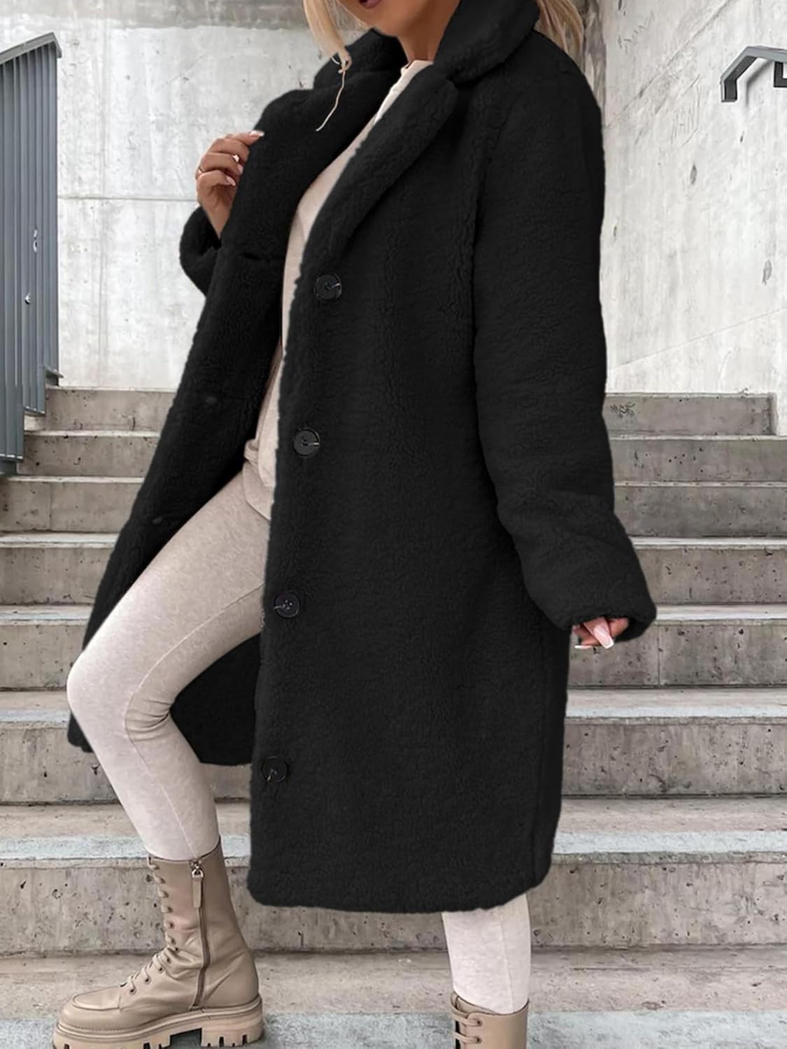 Women's Long Faux Fur Coats With lining Warm Winter Jackets For women Fuzzy Fleece Outerwear Button Down - Image 5