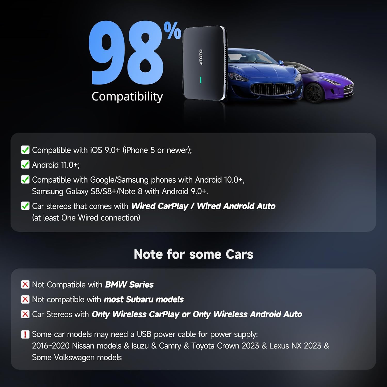 Wireless CarPlay Adapter, Magic AI Box with Dual-WiFi Stability, Wireless CarPlay Box Compatible with Wired Factory CarPlay & Android Auto, Support for YouTube/Netflix(Black and Gray)