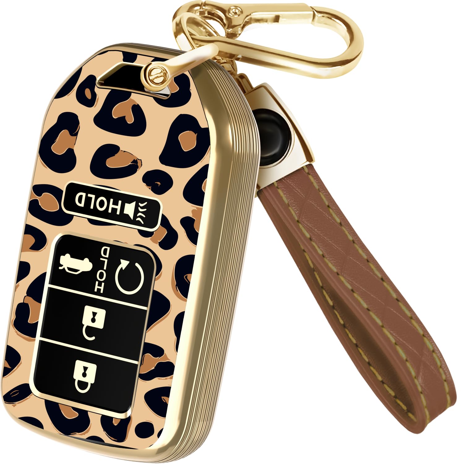 Lucrum Compatible with Honda Key Fob Cover & Leather Keychain - TPU Keyfob Case for Accord Civic CR-V HR-V Pilot Ridgeline Crosstour Fit, For 5 Button