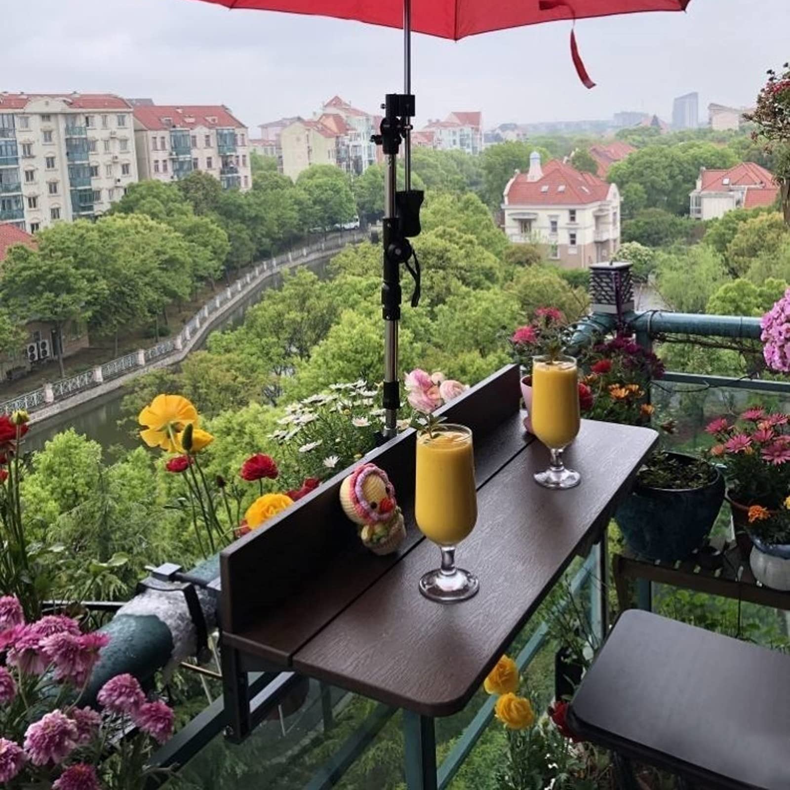 Table suspendue pliable avec balustrade pour balcon, comptoir de bar extérieur, étagère à thé, étagère à thé, design relevable pour les loisirs.
