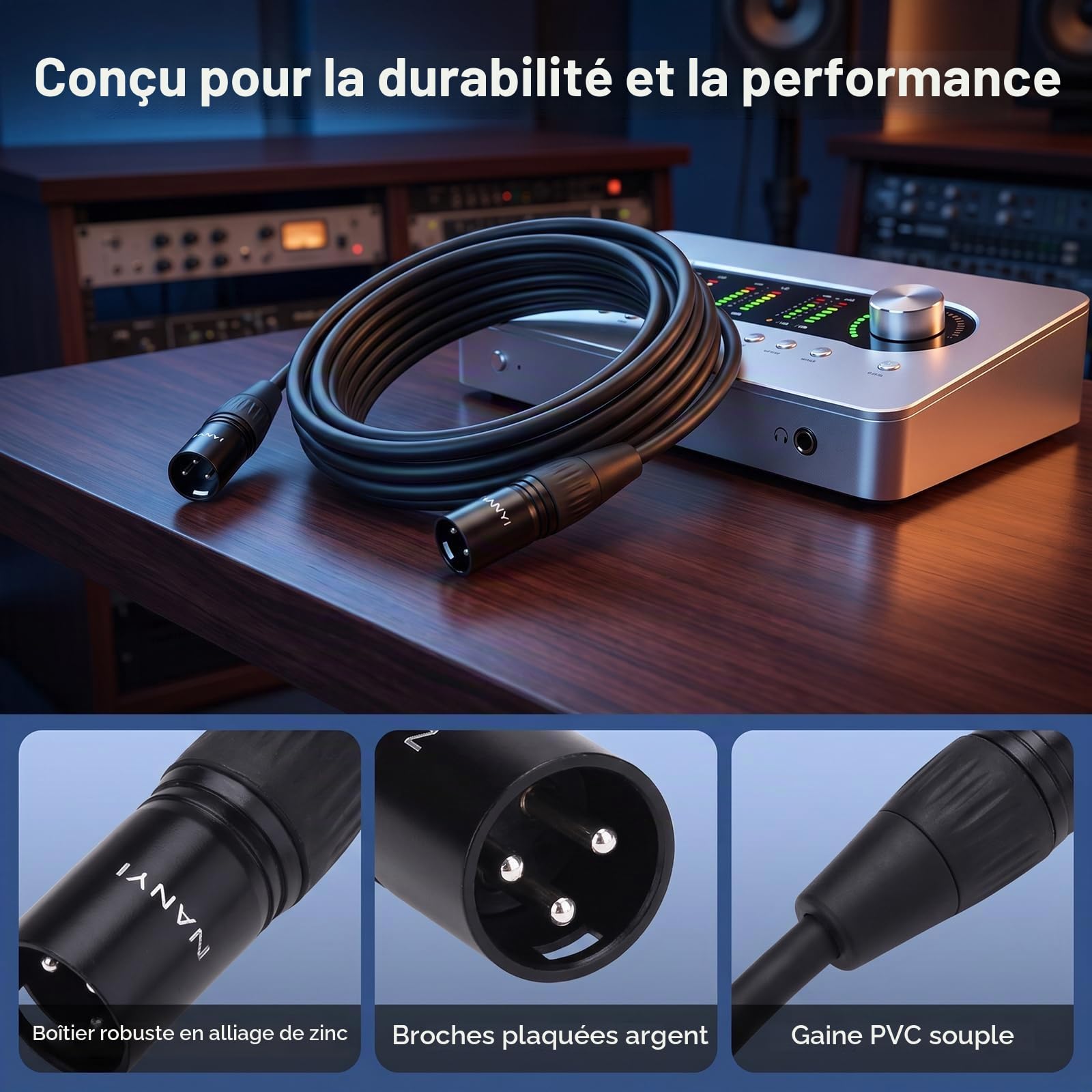 NANYI Câble XLR mâle à 3 broches DMX, cuivre sans oxygène, 0,5 m