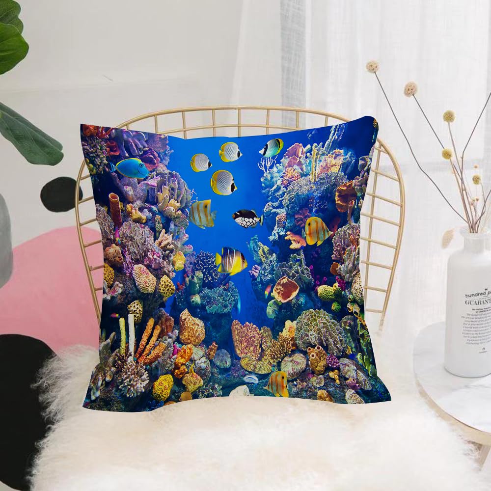 HYOSXW Cushion Cover,Throw Pillow Case Home Decorative for Living Room Bedroom Sofa Chair 16X16 Inch,Coral reef aquarium, tropical fish swimming in a colorful array of corals,Pillowcase 40X40cm