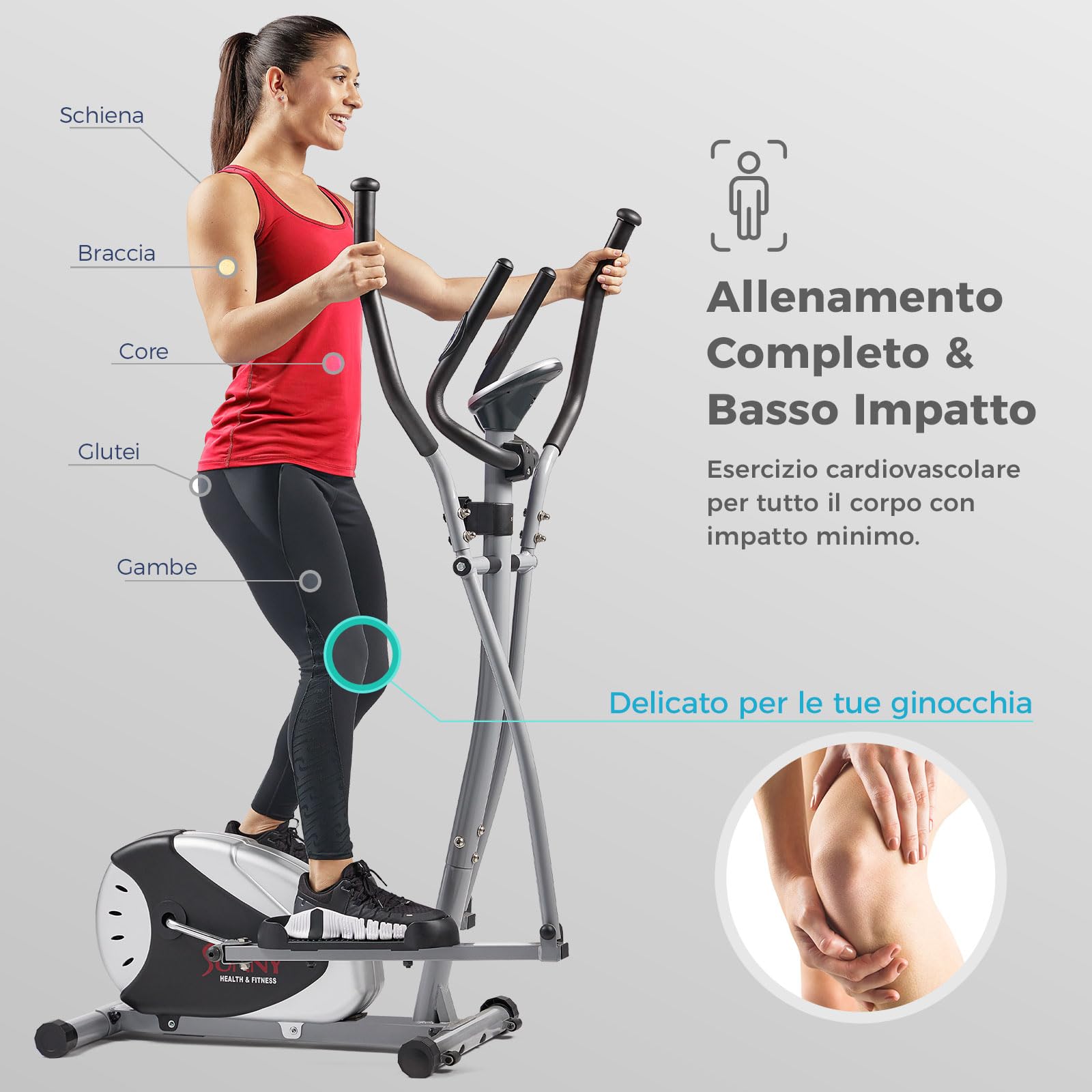 Sunny Health & Fitness Upright Ellittica per Total Body Arm Leg Allenamento | Allenamento Total Body, Resistenza Magnetica Regolabile, Basso Impatto, Funzione Smart, Monitor Digitale, Bluetooth