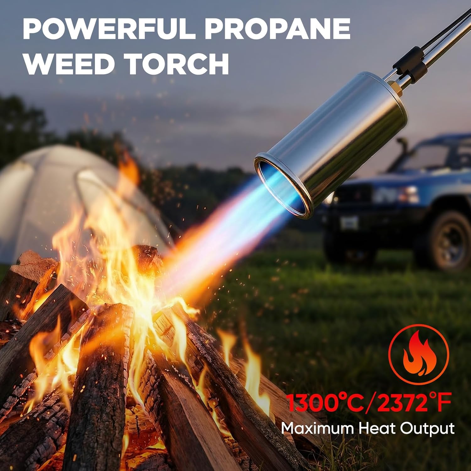 Weed Torch - Propane Torch Weed Burner with Detachable Long Arm, Rubber Grip & Flame Control Valve for Garden, Snow Road, Roofing, Outdoor (Propane Tank Not Included)