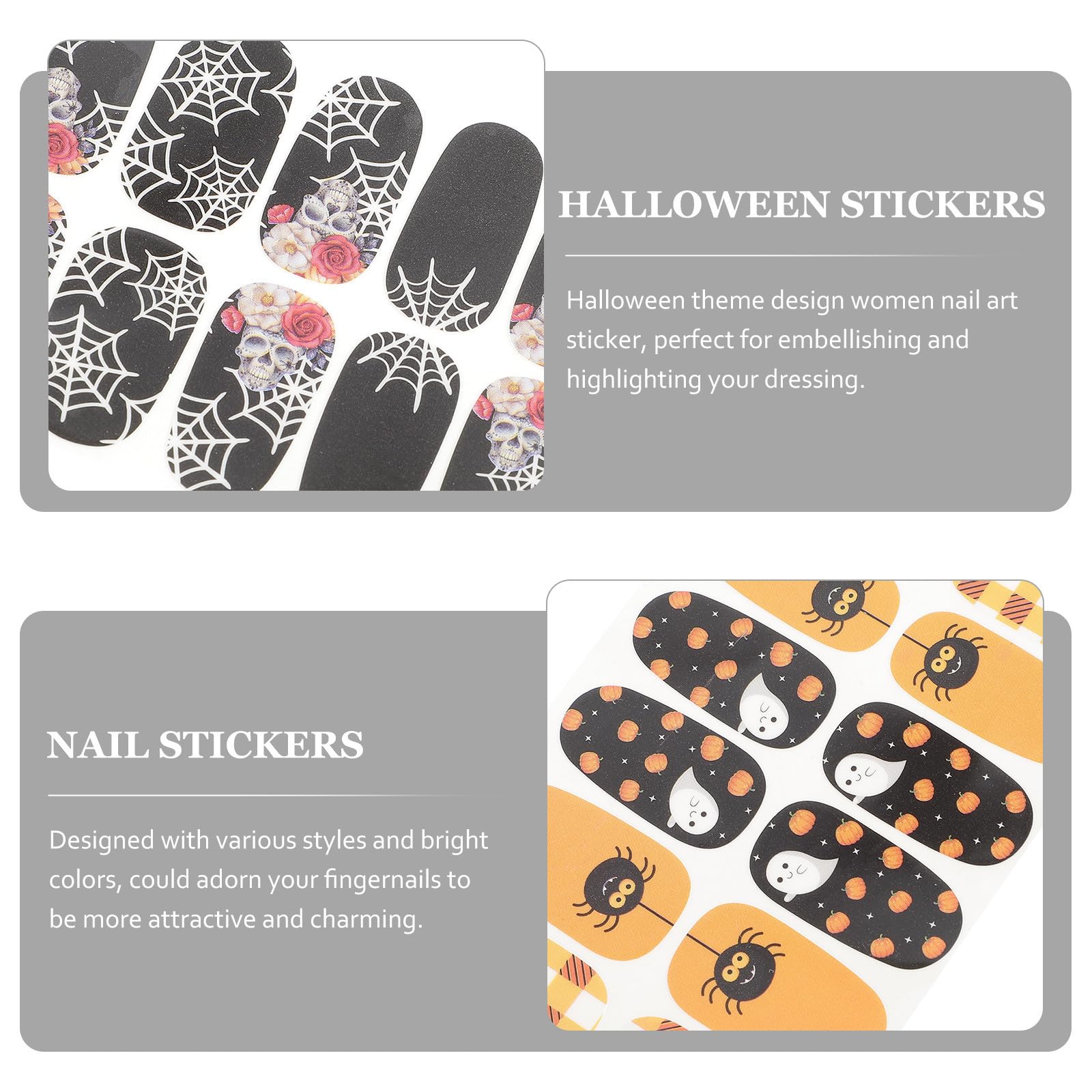 SOLUSTRE 40 Fogli Adesivi per Unghie Halloween in Carta 10 Fogli Decorativi Facili da Usare per Manicure Finta e Naturale per Festa di Halloween Stili multipli