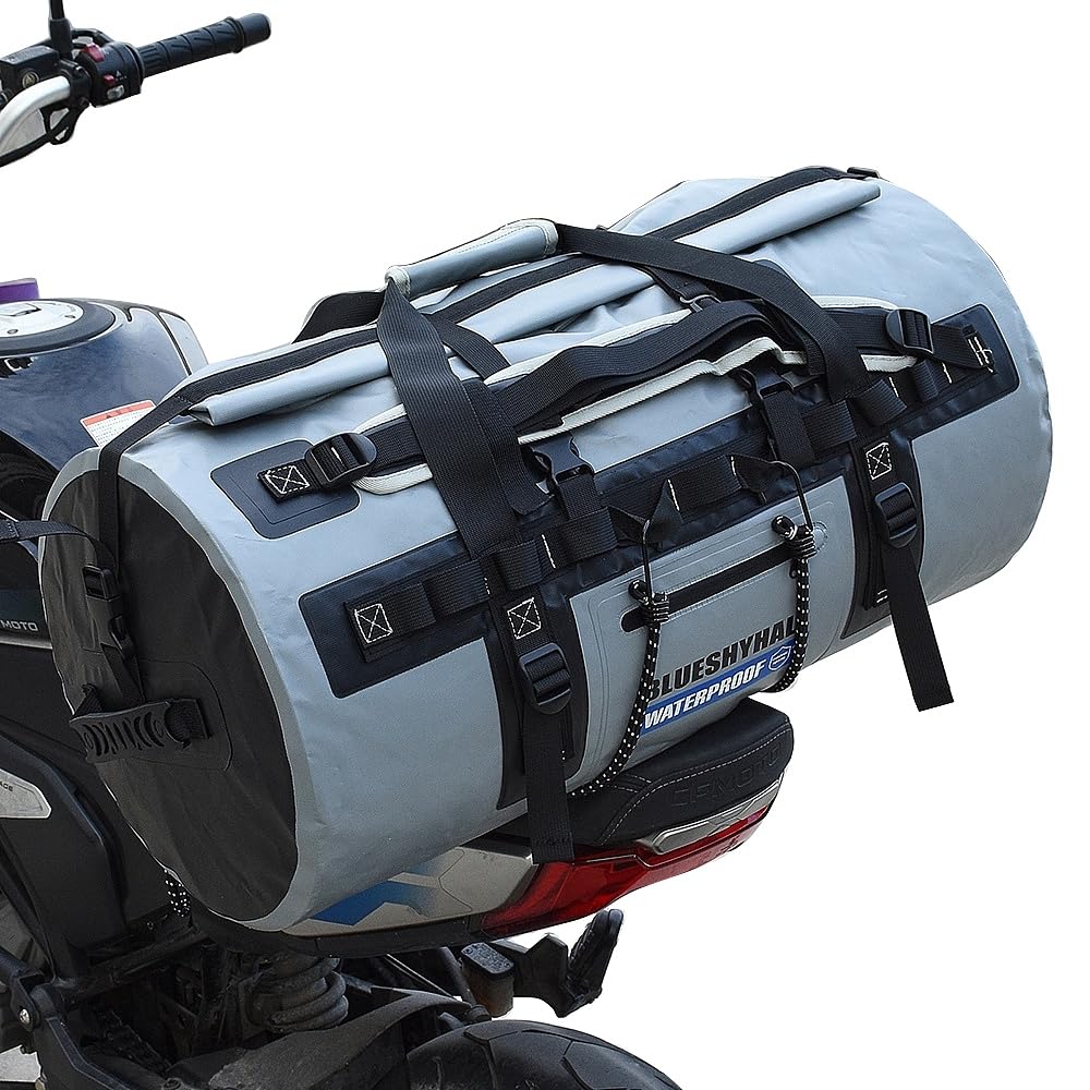 60L Sac à Dos étanche avec Cordes élastiques, Sacs étanches Moto, Sac à Dos pour Le Rafting, Le Kayak, Le canoë, Sac de Selle, Gris