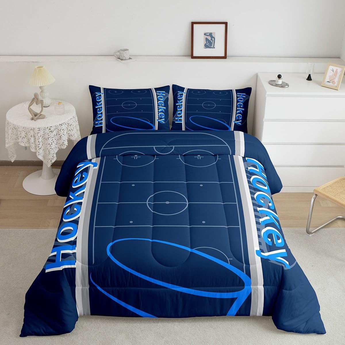 Feelyou Kids Hockey Player Comforter Set Twin Size Ice Hockey Bedding Set for Boys Girls Teens Bedroom Decor Ice Sports Games Comforter Puck Hockey Duvet Set with 1 Pillow Case Multi 42 Twin