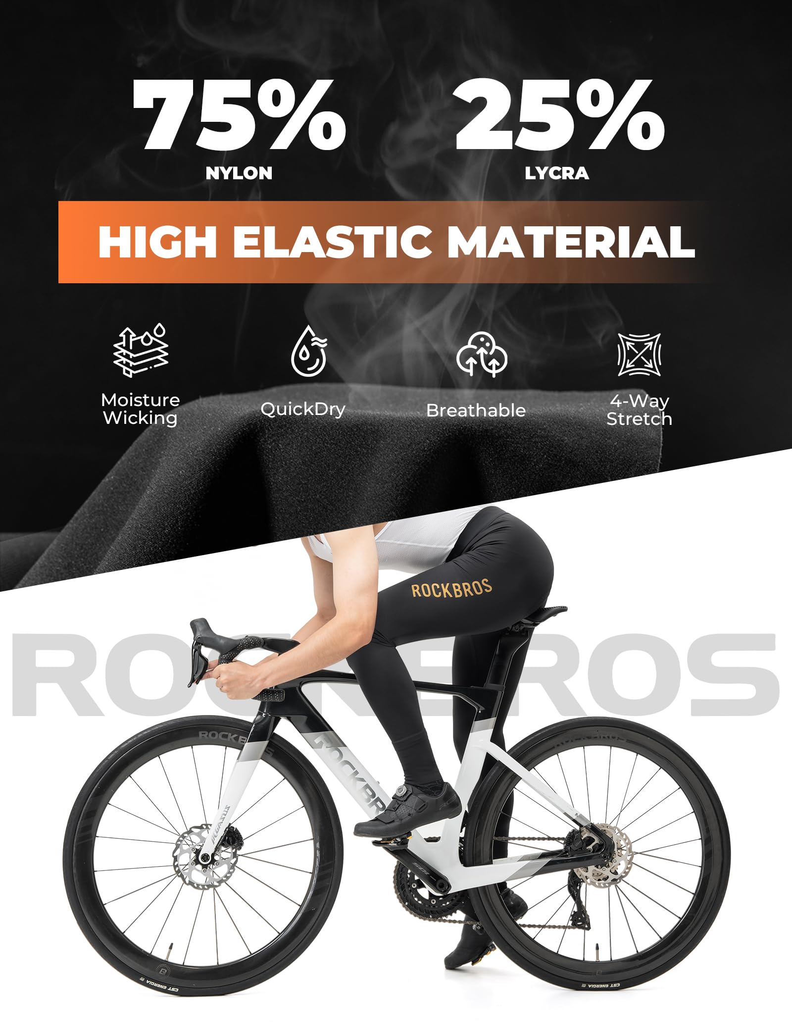 ROCKBROS Pantaloni da Ciclismo Lunghi Uomo Estivo con Fondello Senza Cuciture, Pantaloni Bici Imbottiti Traspirante Elastico e Asciugatura Rapida, per MTB Bici da Strada Bicicletta, Nero