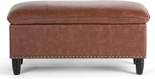 Miniatura 5 de SIMPLIHOME Emily - Otomana rectangular de almacenamiento rectangular de transición de 39 pulgadas de ancho en piel sintética vegana coñac,
