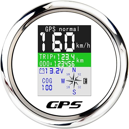MAIMEIMI GPS Speedometer 85mm Boat GPS Speedometer Odometer Waterproof White Antenna TFT Screen Digital MPH Knots Km/h for Boat Marine 9-32V Car Motorcycle