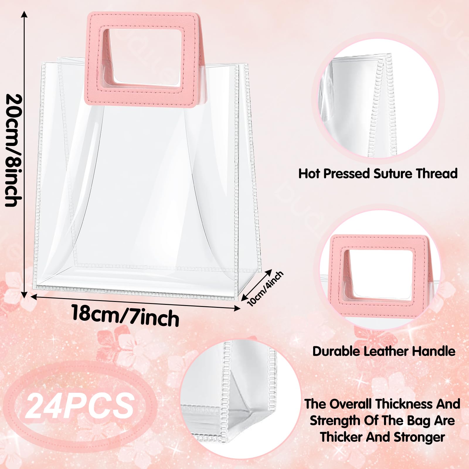 24 bolsas de regalo transparentes con asas y cinta de cola de pez, bolsa de regalo de PVC transparente reutilizable a granel, bolsas de plástico resistentes para boda, cumpleaños, recuerdo de fiesta,