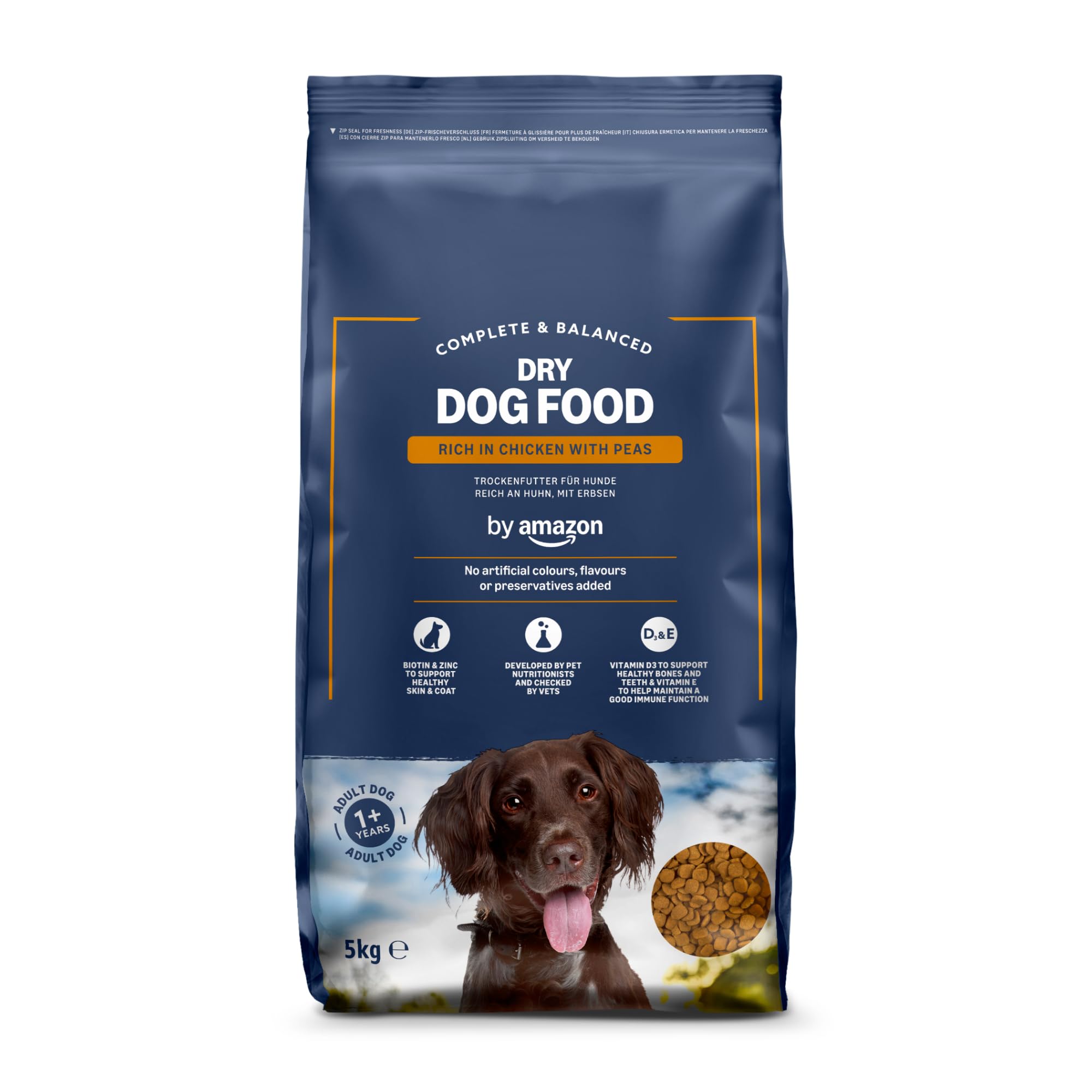 Complete Dry Dog Food for Adult Dogs, Rich in Chicken with Peas, 1 Pack of 5kg