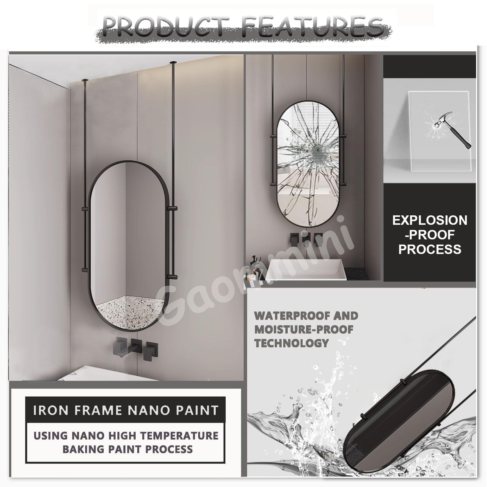 Espejo Para Colgar En El Techo - Espejos De Pared Para Baño Espejo De Maquillaje Con Marco De Metal Negro Con Brazo Montado En El Techo Espejos Decorativos Flotantes Para Sala De