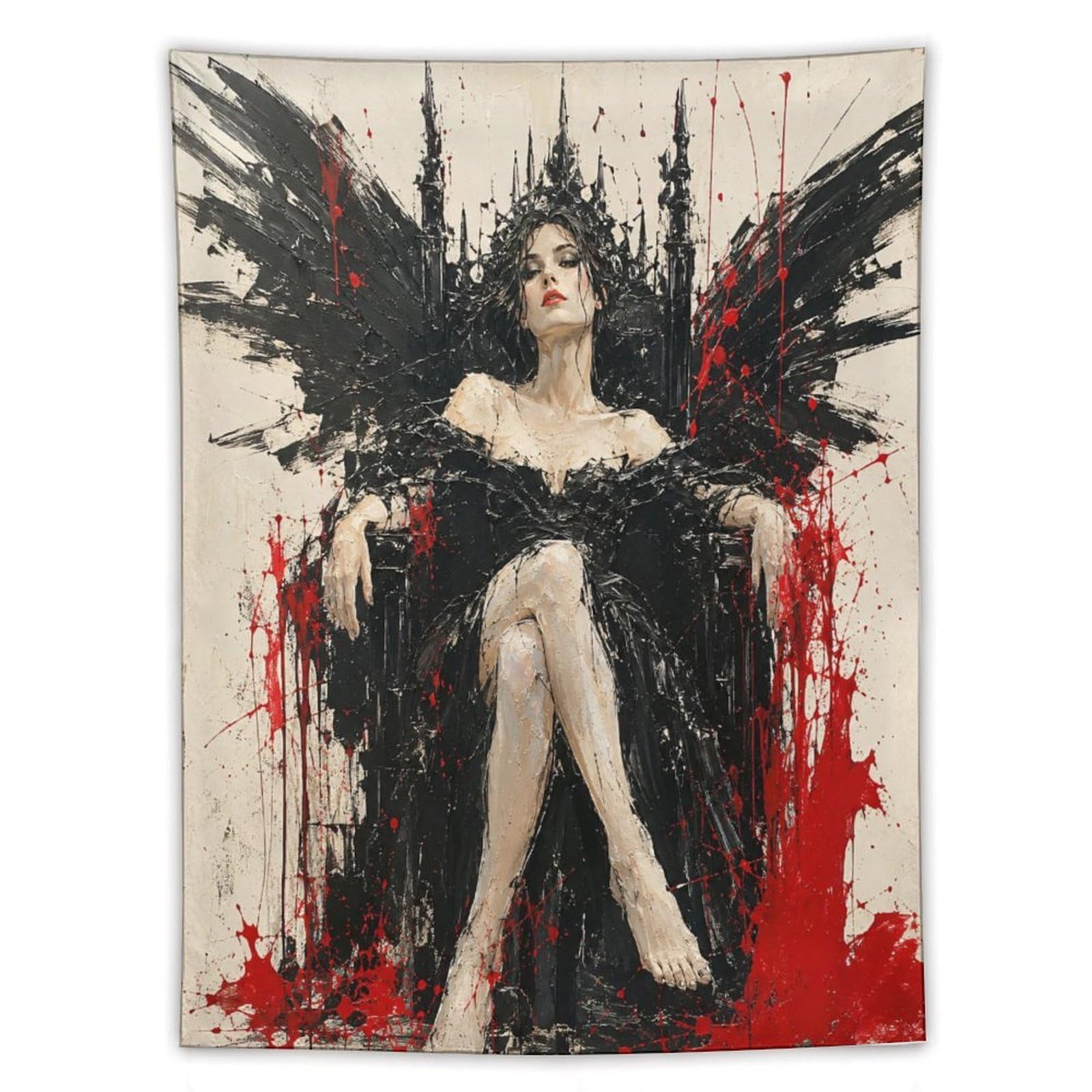 H3B8U2Y5 Gothic Woman on Black Throne Wall Tapestry, Ceiling Hanging