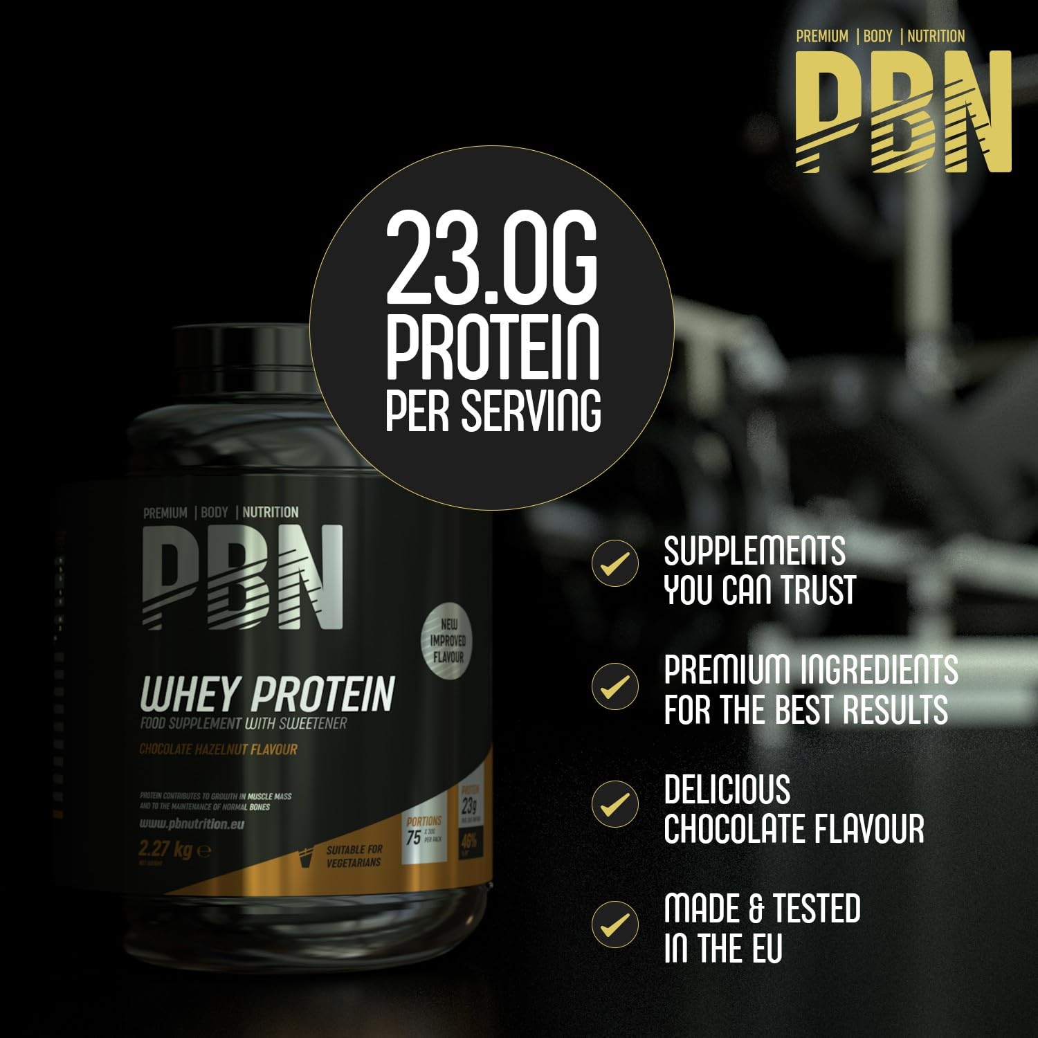 PBN - Premium Body Nutrition Whey Protein/Molkeneiweißpulver, 2,27 kg Schokolade-Haselnuss