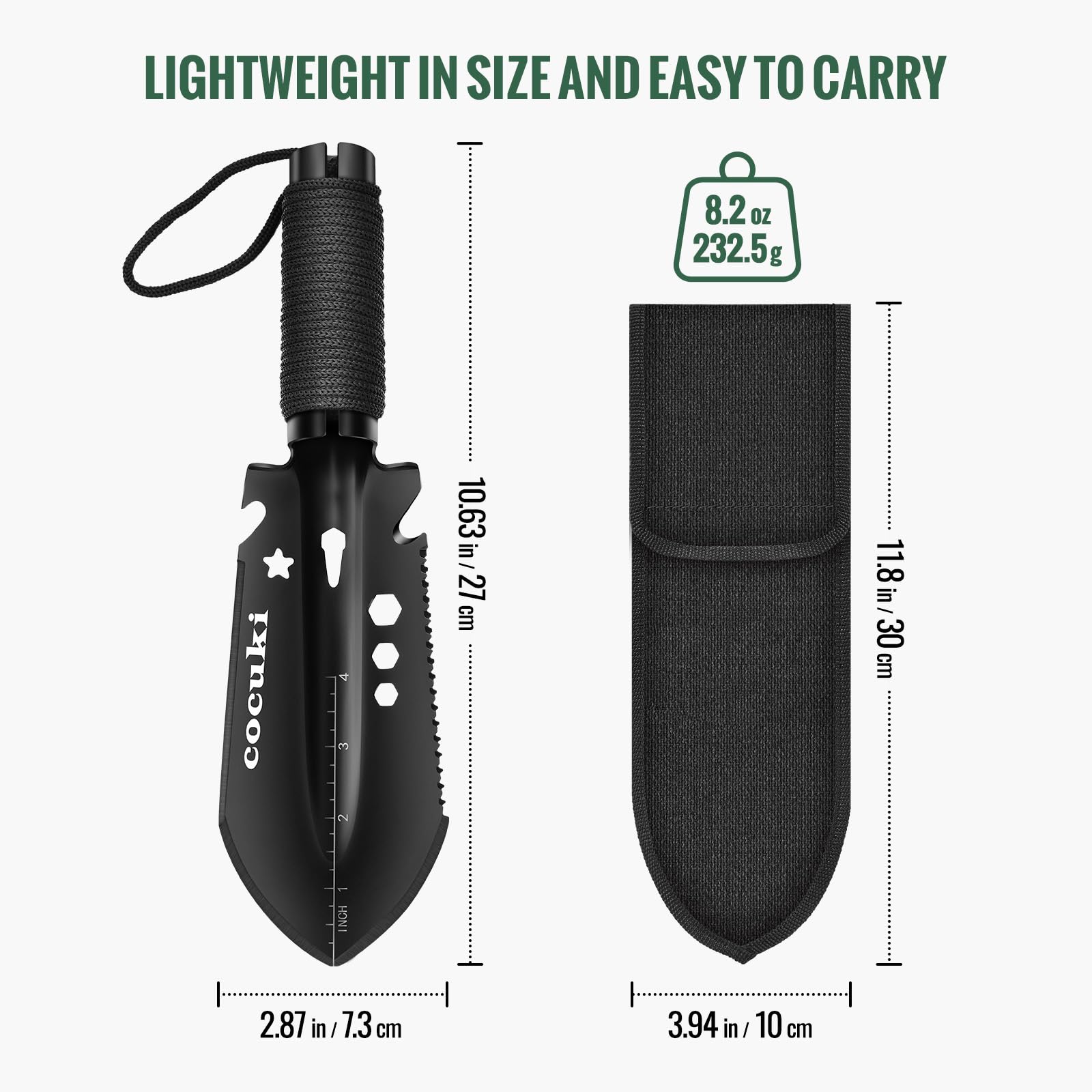 CoCuKi Backpacking Hiking Trowel, Garden Knife, Ultralight Small Camping Shovel, Multitool Compact Portable Small Shovel with Carrying Pouch,for Digging, Gardening, Outdoor Camping, Survival