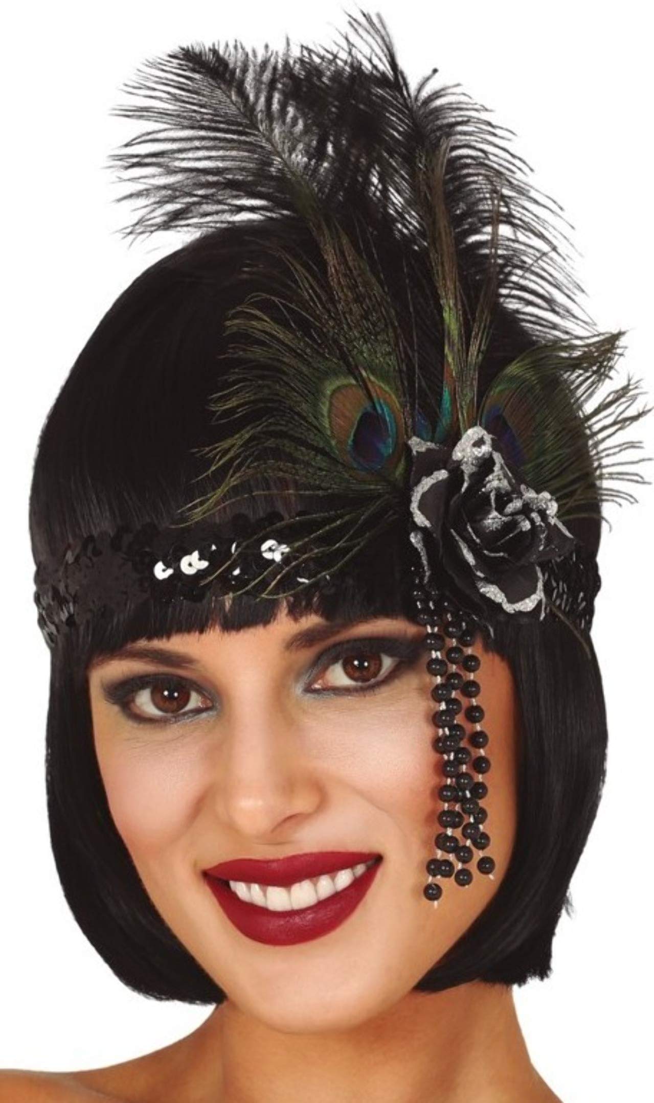 FIESTAS GUIRCA Black Sequins Ribbon with Feathers