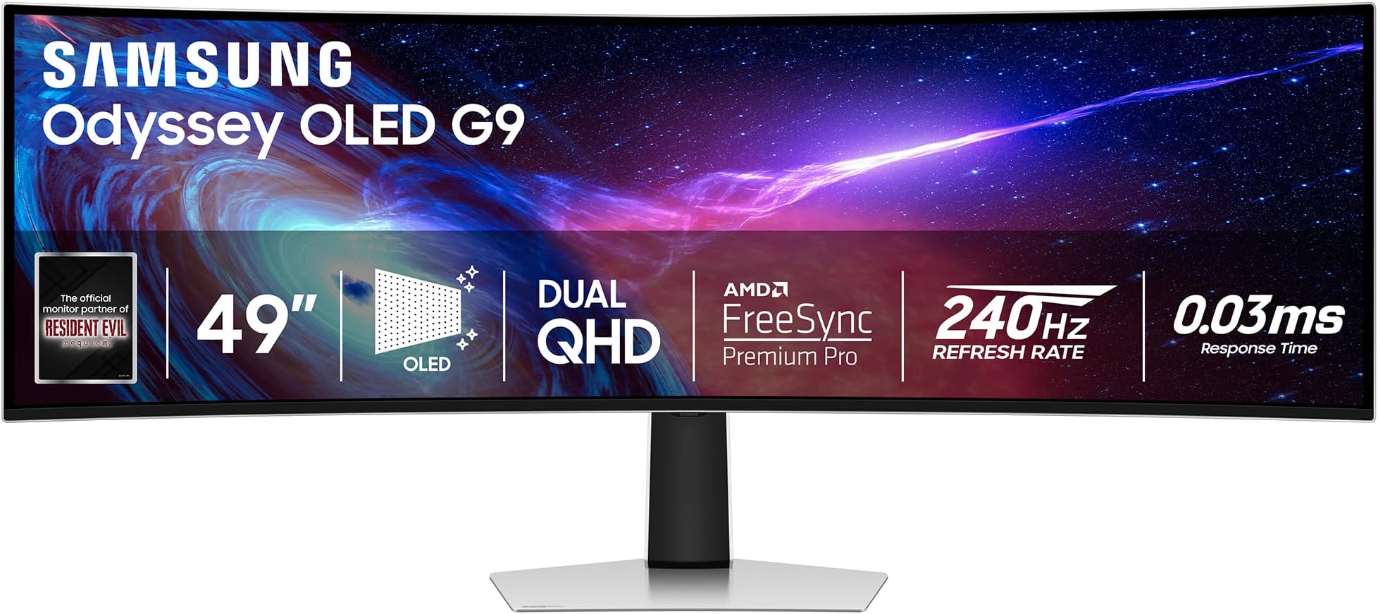 49" Odyssey G93SC Series Curved Gaming Monitor, QD-OLED, 240Hz, 0.03ms, DQHD, G-Sync Compatible, FreeSync Premium Pro, Adjustable Stand