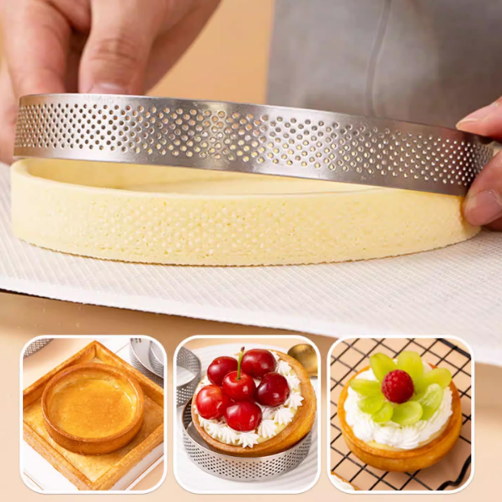 Lot de 16 anneaux à tarte perforés en acier inoxydable de 5 cm, anneaux à tarte perforés pour gâteau, mousse, pâtisserie, gâteau, dessert, anneau en acier inoxydable anti-adhésif pour la fabrication