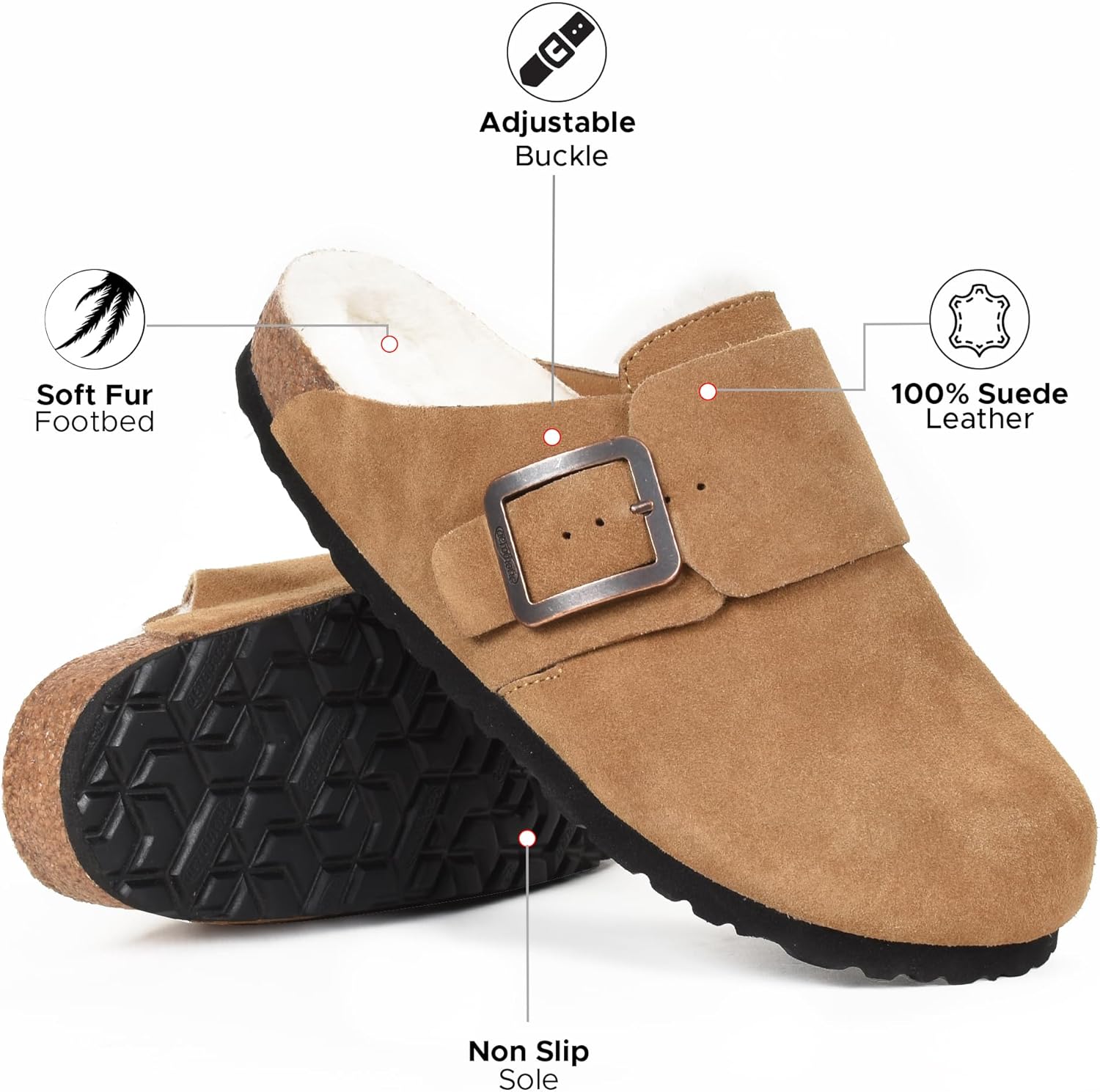 AEROTHOTIC Genuine Leather Fur Lined Clogs for Women with Arch Support Memory Foam Soft Cork Foodbed All-Day Wear Casual Comfort Potato Shoes Mules - Image 5