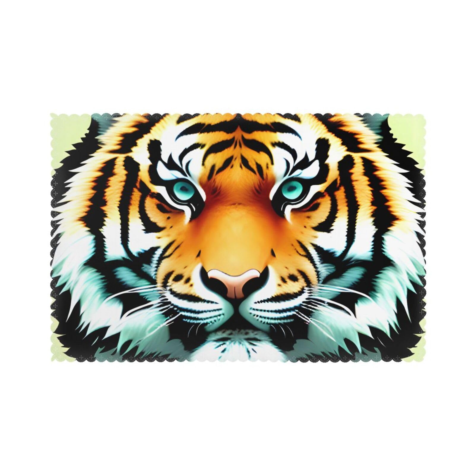 Little fat tiger head Placemat set of 6, oil-proof and insulated dining table placemats, washable and wipeable.