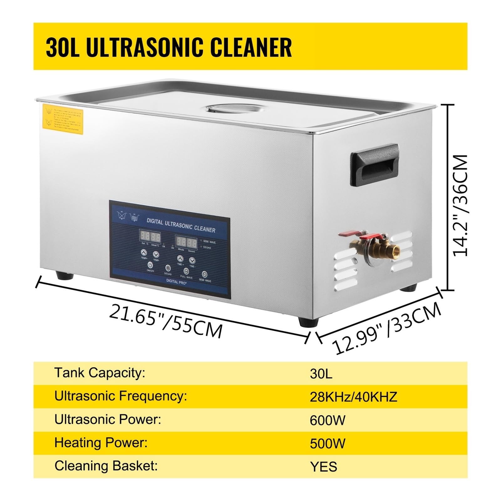 Pulitore a ultrasuoni, Pulitore Ad Ultrasuoni 2L 3. 6L 10L 22L 30L Con Elettrodomestico Portatile Digitale A Doppia Frequenza For Lavatrice(30 L Tank)