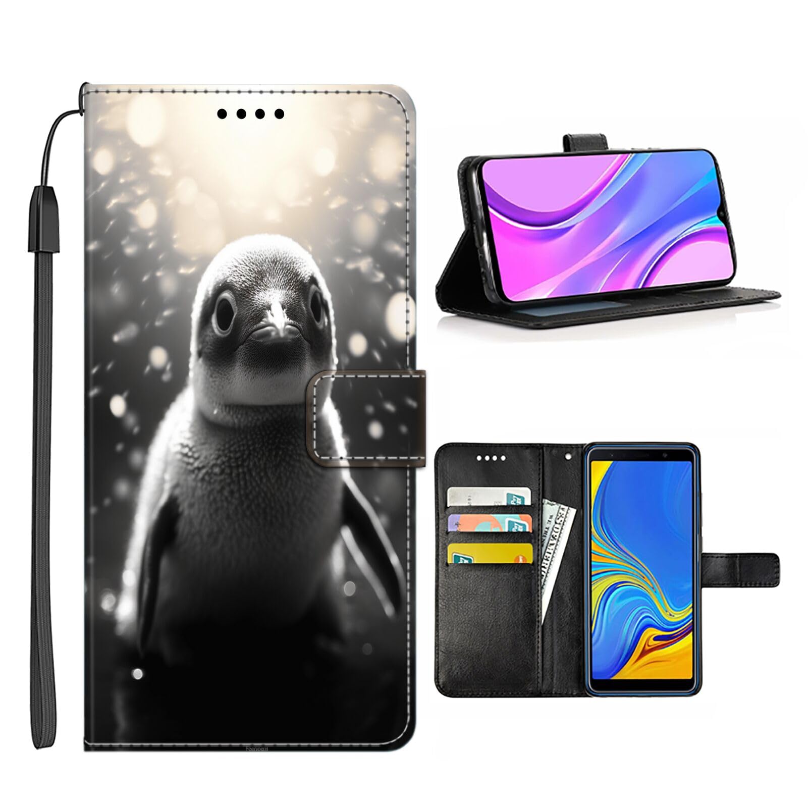 KUAVETO ZHOUZHANGDI Wallet Case Suitable for Samsung Galaxy S23 with Penguin-aa37 Pattern with Card Slot and Wrist Strap Dust-Proof and Drop-Proof PU Leather Flip Cover Smartphone Wallet Case