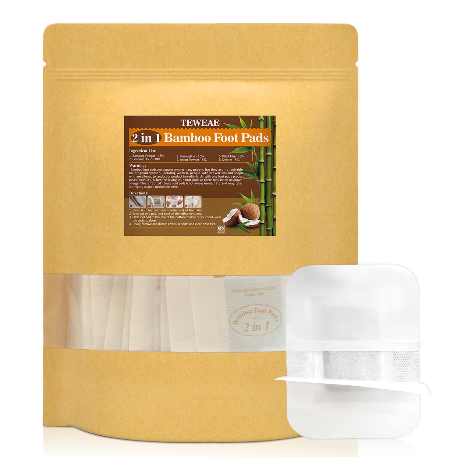 TEWEAE Foot Pads for Better Sleep, 124 Pads One-Piece Design Natural Bamboo Vinegar Foot Pads - No Off - Improves Sleep and Relaxation - Premium Foot