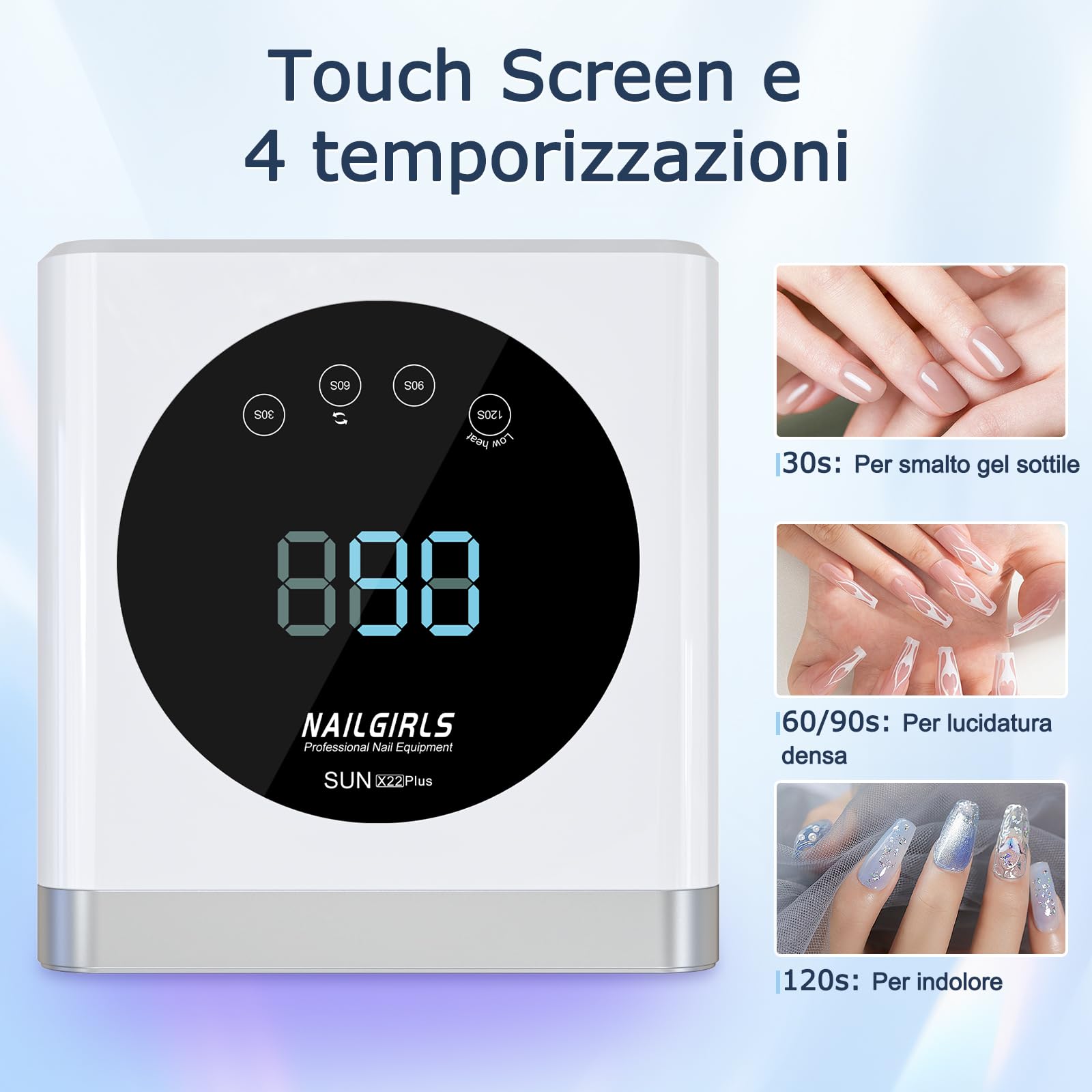 NAILGIRLS Lampada UV Led Unghie, 150W Professionale Lampada LED Unghie per Manicure Pedicure Sensore Automatico Lampada Unghie LED 4 Timer Display LCD