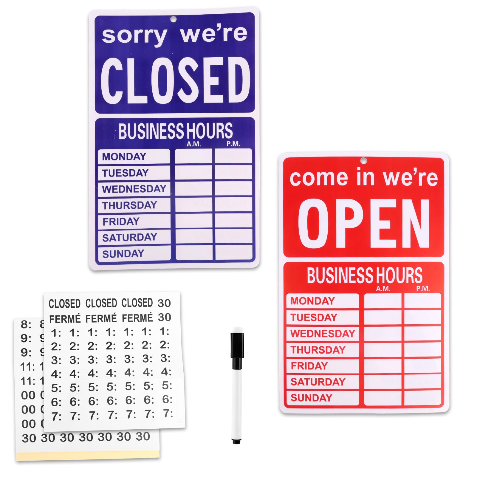 Letrero Horario Comercio, Letrero de Horario Comercial Tienda Escribible de Doble Cara con Bolígrafo y Pegatina Adecuado para Restaurantes Cafeterías Puertas y Ventanas Vidrio