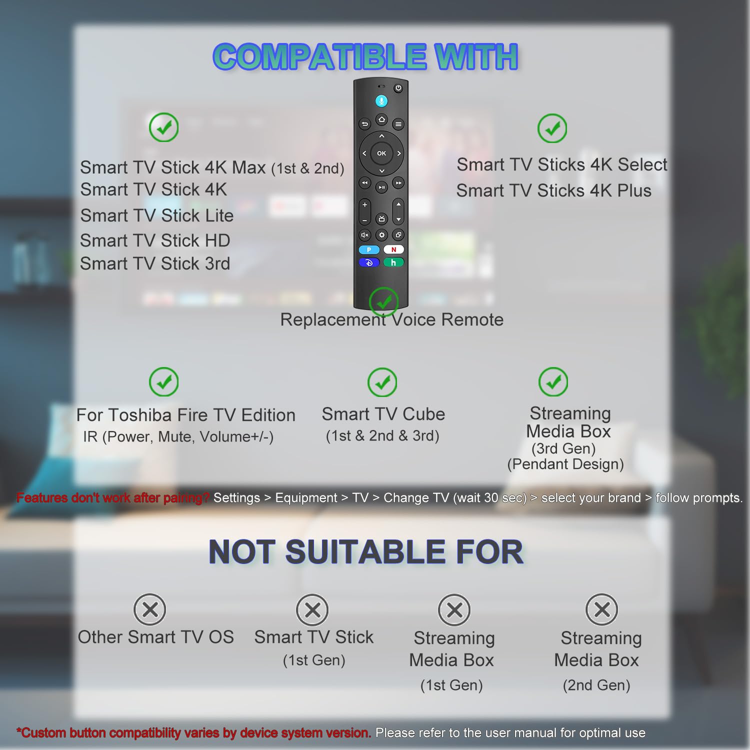 Telecomando vocale universale per streaming (2°, 3°, 4K, Max), di ricambio, compatibile anche con Omni, Toshiba, Insignia, Pioneer e Smart TV multimediali serie 4, controller HD, Lite e Cube