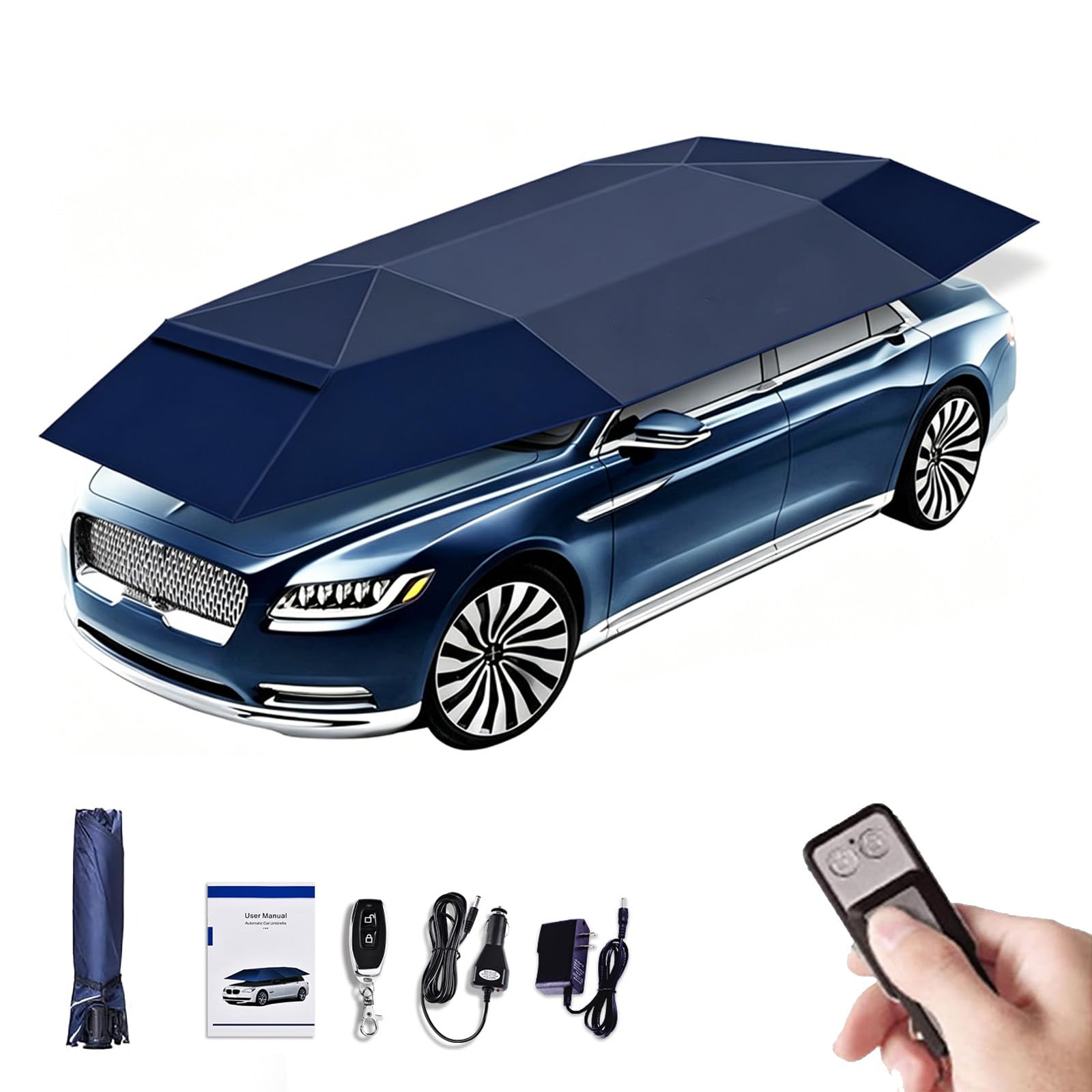 RUODATONLY Car Awning & Outdoor Sunshade Umbrella,Folding Movable Canopy with Remote Control,4.6/5.2M Automatic Car Cover,Removable Battery, Shade from sunlight, rain, fallen leaves 5.2M-Blue