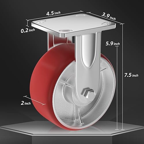 Miniatura 8 de Ruedas giratorias de 4 pulgadas, juego de 8 ruedas resistentes de poliuretano ASRINIEY negro, ruedas giratorias de placa superior, 8 ruedas