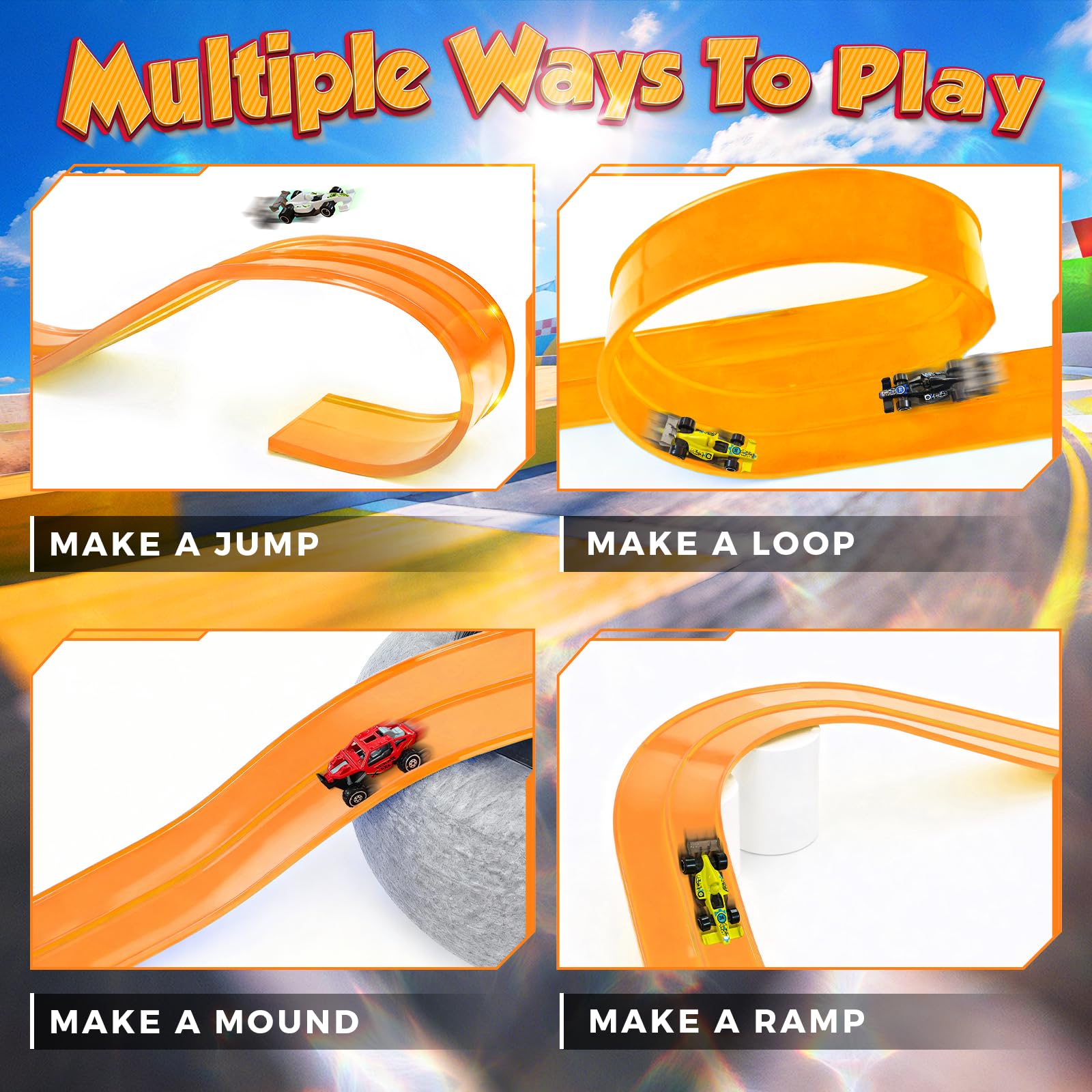 Portable 5m Flexible Race Car Track Set including 4 Cars & 2 Off-road Vehicles - Image 3
