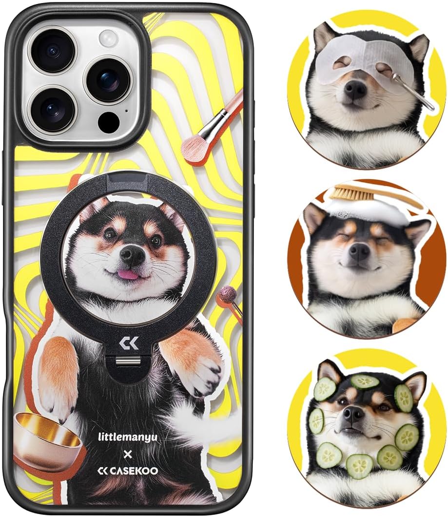 CASEKOO X Littlemanyu: Patented 360° Spin Magnetic Stand for iPhone 16 Pro Max Case with 3 DIY MagStickers Set [Military Drop Protection] [Non-Slip Edge] [Compatible with MagSafe] Matte Slim 6.9''
