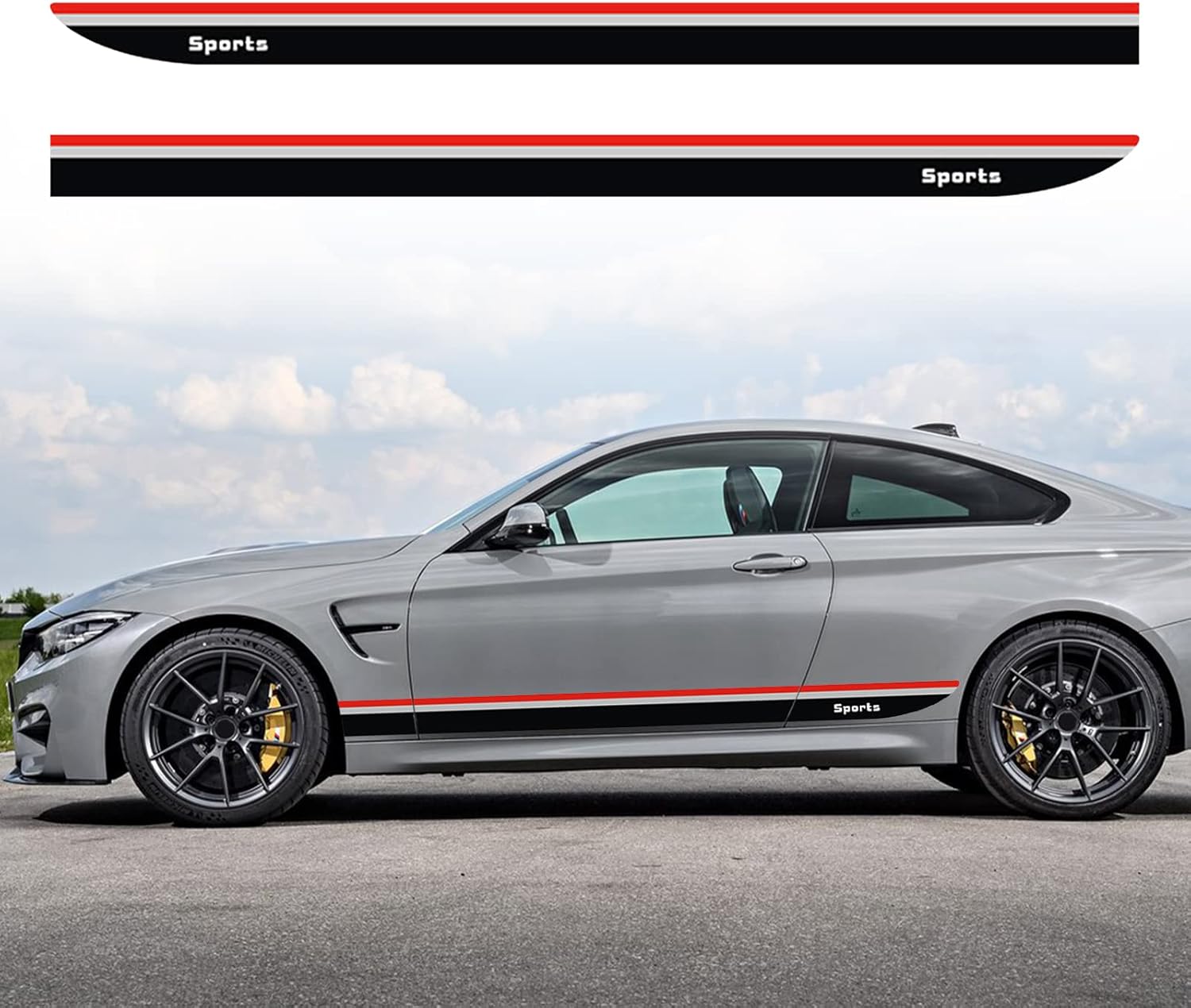 YAMUDA Sports Car Body Waistline Side Skirt Pull Flower Three-Color Decorative Stickers 2Pcs YA10 Black-Grey-Red