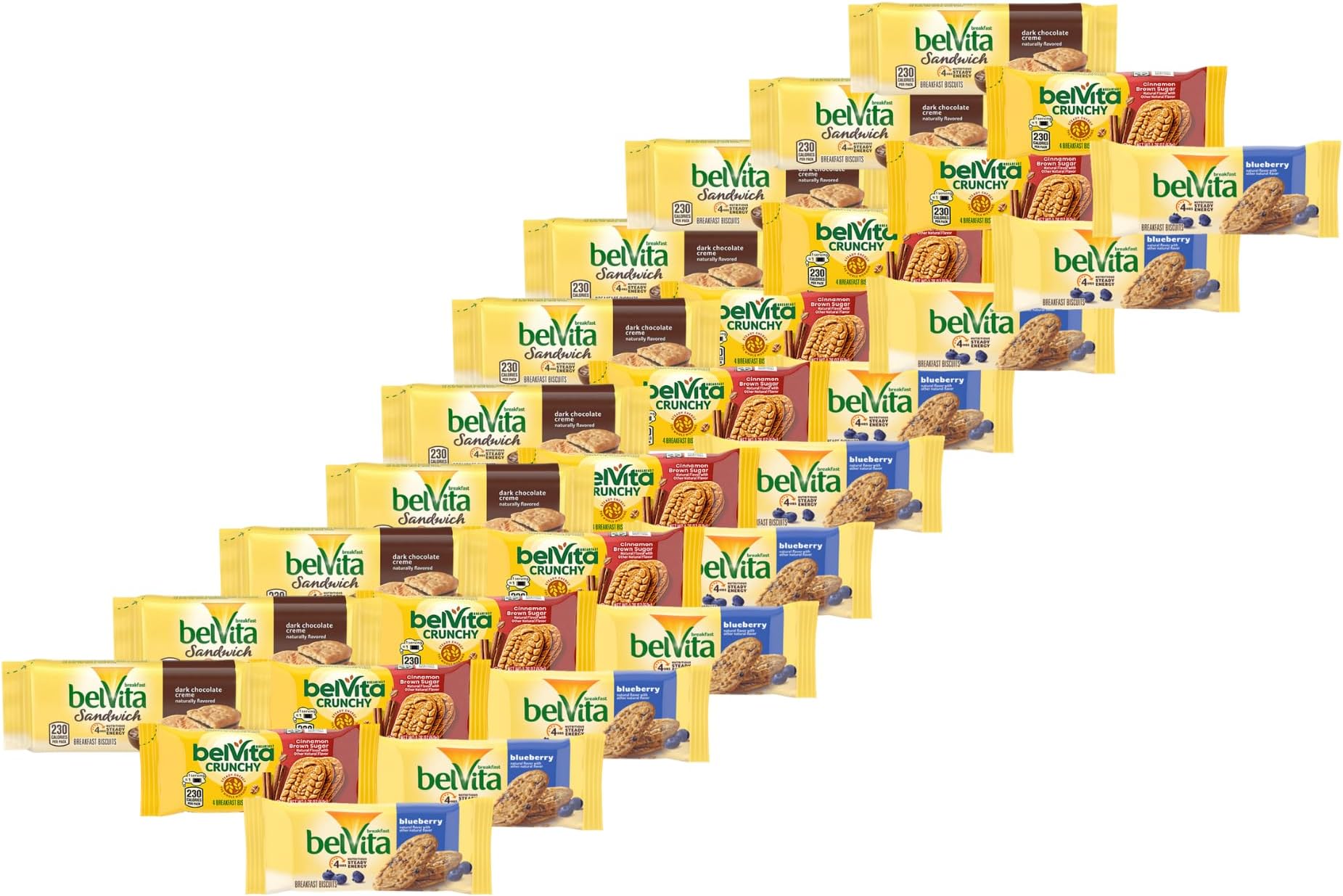 Breakfast Biscuits, Variety Pack. 10 Chocolate Snack Packs, 10 Cinnamon Brown Snack Packs, and 10 Blueberry Snack Packs Pack of 30).