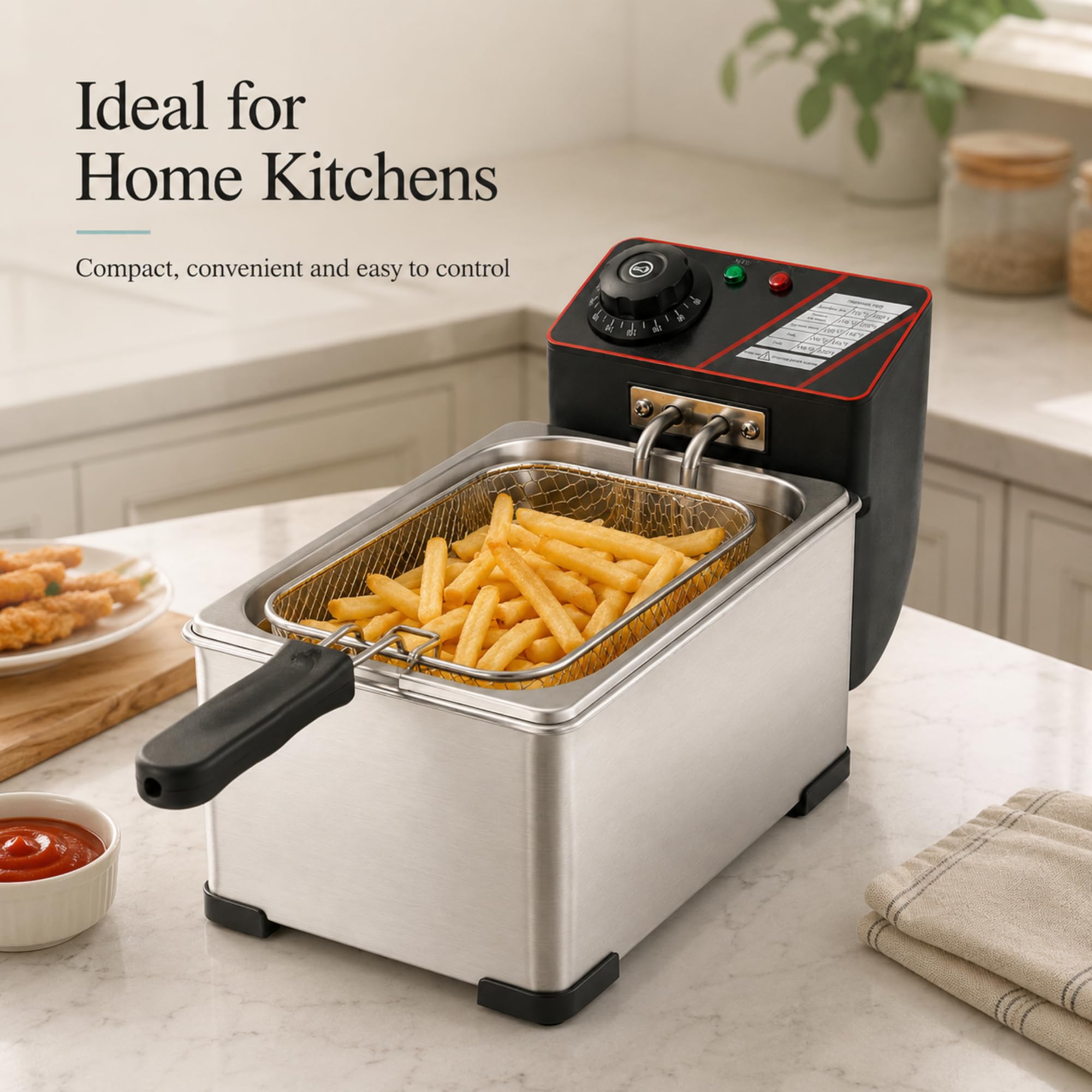Professionelle Elektrische Fritteuse 2x3 Liter Doppelfritteuse | Edelstahl, 2 Herausnehmbare Frittierkörbe, Temperaturregler, Doppelbecken, Für Imbiss, Küche und Gastronomie