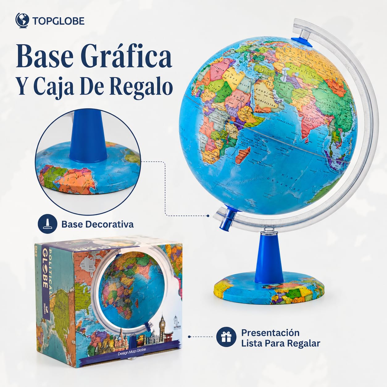 Mappamondo illuminato 20 cm mappa spagnola USB con pin