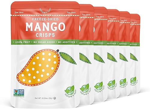 Nature's Turn Bocadillos de frutas liofilizadas, patatas fritas de mango, perfectos para almuerzos escolares o un aperitivo para llevar, sin azúcar