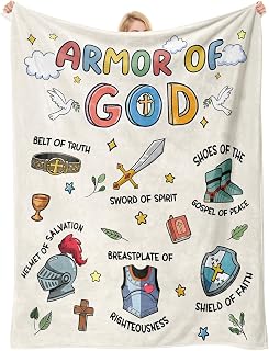 Armor of God Blanket 50"x60" Baptism Gifts for Boys Cream White | Christian Gifts for Boys Men, Bible Verse Fleece Throw Blanket, Inspirational Religious Birthday Gift for Church, Baptism