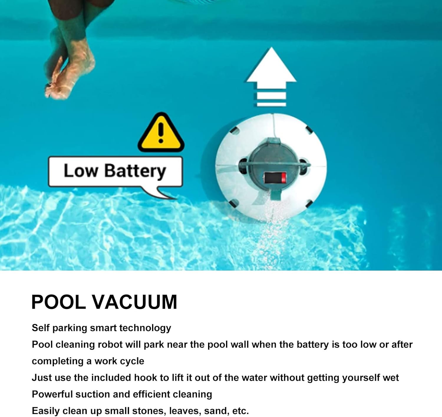Luqeeg Cordless Robotic Pool Cleaner, IPX8 Pool Vacuum Cleaner, Smart Pool Robot with Self Parking Function Automatic Pool Cleaner for In Ground Flat