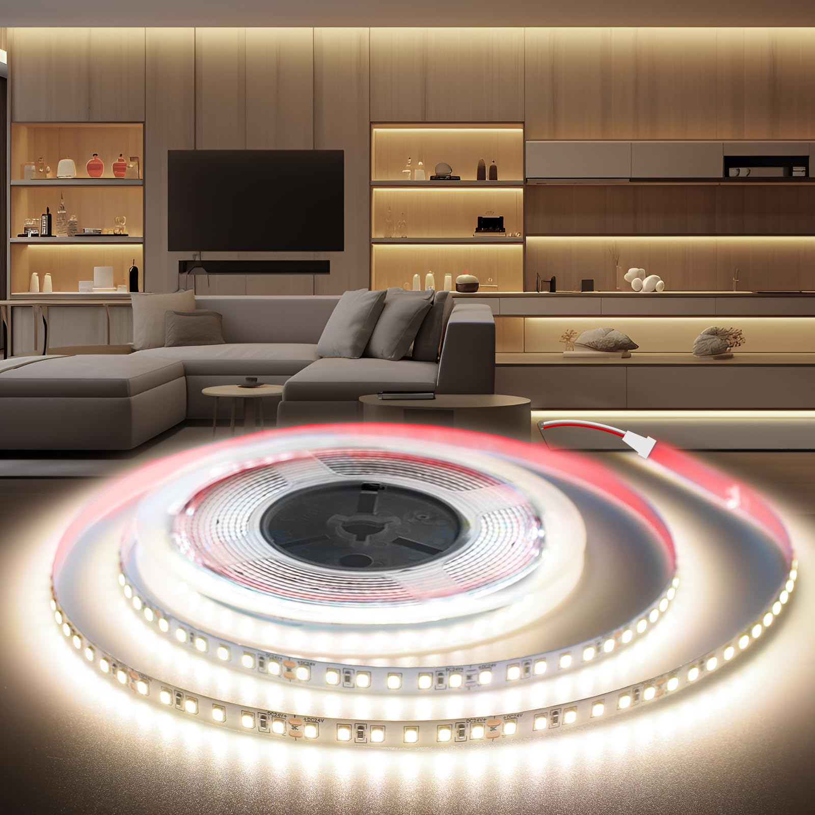 Luces LED 24V 20M Tira LED, Luz Blanca Natural 4000K 120LEDs/M SMD 2835,Flexible Cortable Ancho 8mm, DC 24V, para Dormitorio Sala Gabinete Estar (Sin Fuente de Alimentación)